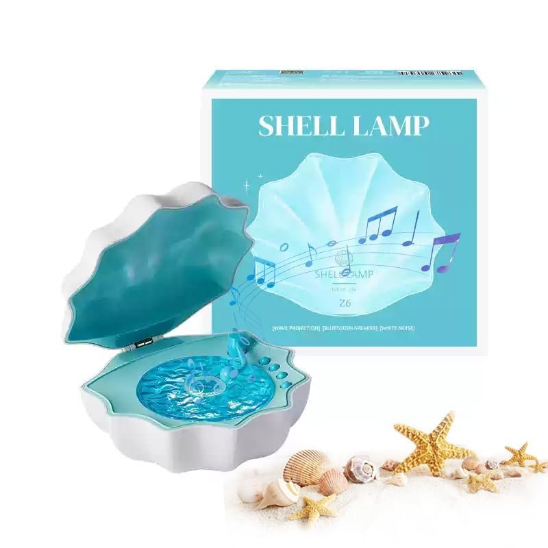 Zunate Shell Bluetooth Speaker with Mood Lamp, LED Wave Projector, Stereo Sound, 7 Colors, for Bedroom and Party, Blue