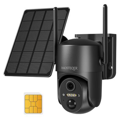 4G LTE Cellular Security Camera Outdoor, No wifi Security Camera with SIM Card, Security Cameras Wireless Outdoor Solar Powered, 2K HD Color Night Vision, 360 PTZ, PIR Sensor, 2-way Talk, SD/cloud