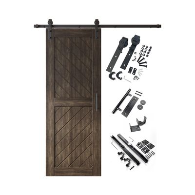 Homacer Ebony 26 in. x 80 in. Slanted Stripe Design 004 Barn Door with Non-Bypass Installation Hardware Kit, 4.5ft Track, Interior use only