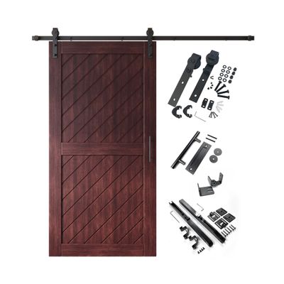 Homacer Red Mahogany 32 in. x 80 in. Slanted Stripe Design 001 Barn Door with Non-Bypass Installation Hardware Kit, 5.5ft Track, Interior use only