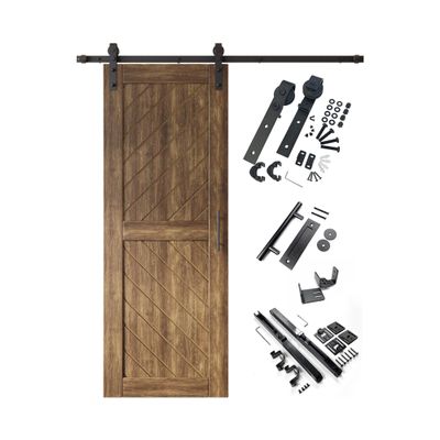 Homacer Dark Walnut 26 in. x 80 in. Slanted Stripe Design 003 Barn Door with Non-Bypass Installation Hardware Kit, 4.5ft Track, Interior use only