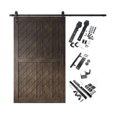 Homacer Ebony 48 in. x 80 in. Slanted Stripe Design 001 Barn Door with Non-Bypass Installation Hardware Kit, 9ft Track, Interior use only