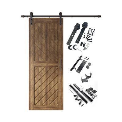 Homacer Dark Walnut 26 in. x 80 in. Slanted Stripe Design 004 Barn Door with Non-Bypass Installation Hardware Kit, 4.5ft Track, Interior use only