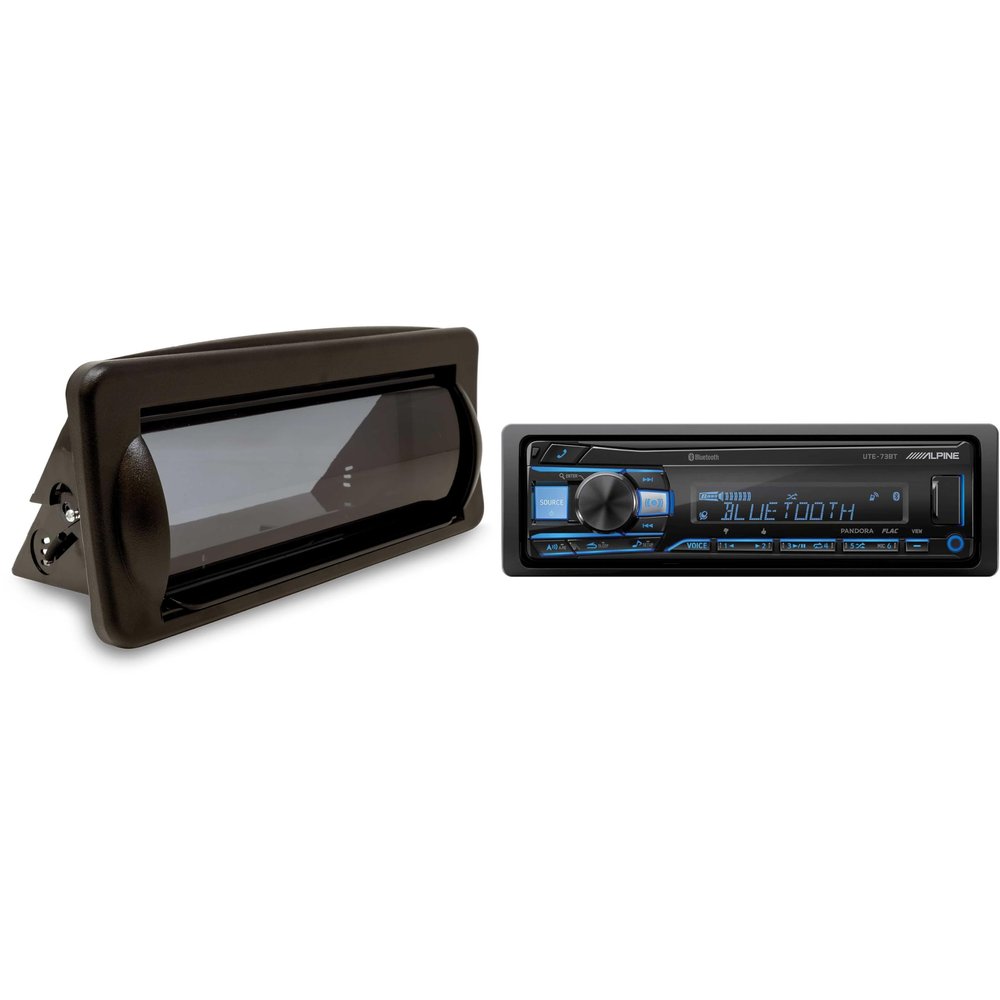 Alpine UTE-73BT Mech-Less Digital Media Receiver with Creative Audio CAMC1B Marine Single DIN Radio Mounting Kit with Retractable Cover (Black)