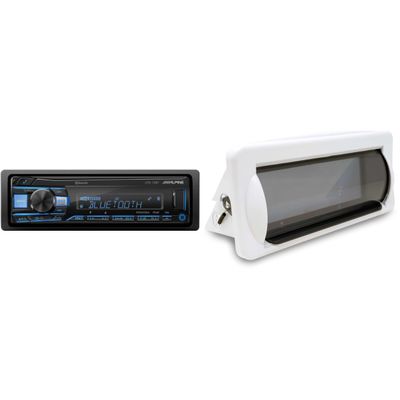 Alpine UTE-73BT Mech-Less Digital Media Receiver with Bluetooth Wireless Technology with Creative Audio CAMC1W Marine Single DIN Radio Mounting Kit with Retractable Cover (White)
