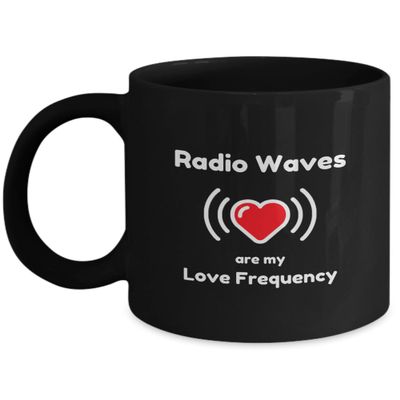 Ham Radio Mug, Ham Radio Red Heart Mug, Ham Radio Gift Ideas, Black Mug for Ham Radio Operator, Ham Radio Love Frequency Novelty Cup