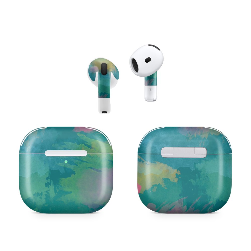 (2 Pack) Headphone Skin Compatible with Apple AirPods 4 - Watercolor Blue - Premium 3M Vinyl Protective Wrap Decal Cover - Easy to Apply | Crafted in The USA by MightySkins