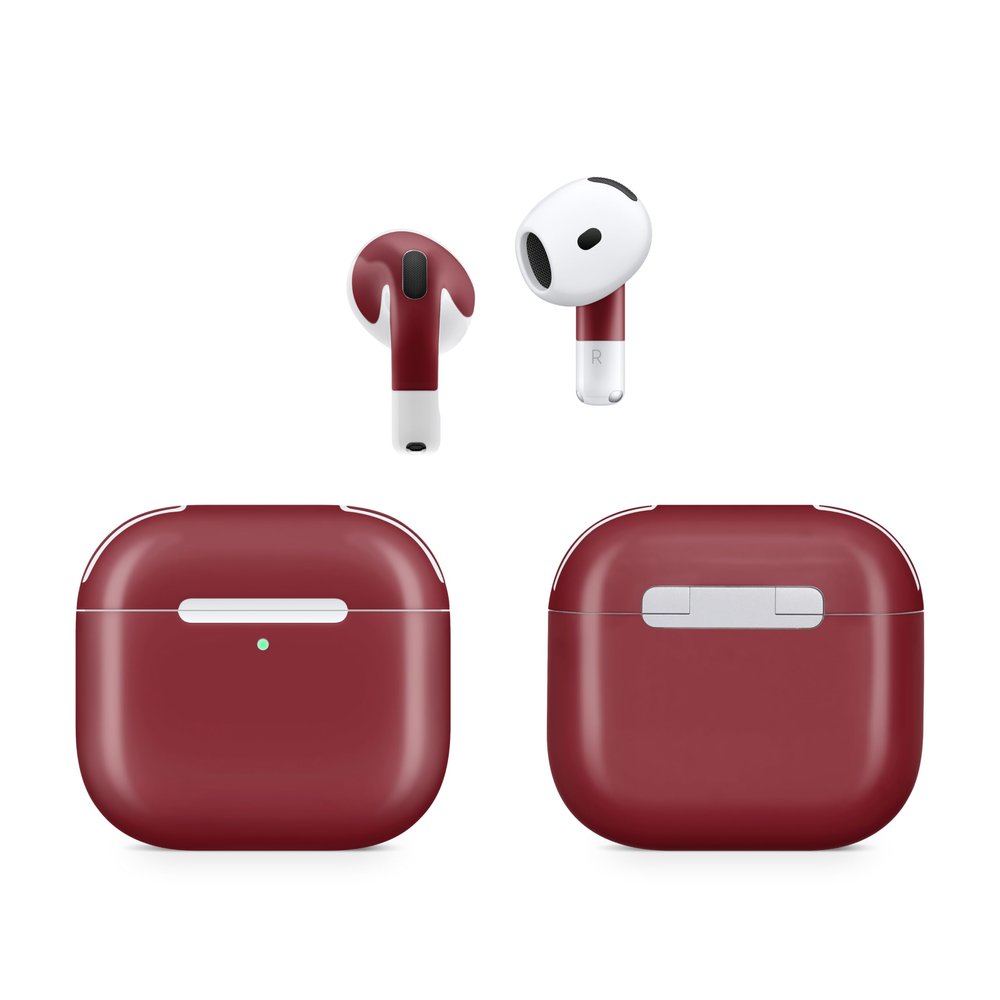 (2 Pack) Headphone Skin Compatible with Apple AirPods 4 - Solid Burgundy - Premium 3M Vinyl Protective Wrap Decal Cover - Easy to Apply | Crafted in The USA by MightySkins