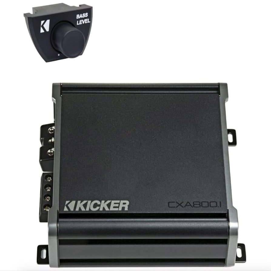 Kicker 46CXA8001T CXA8001-800-Watt Mono Class D Subwoofer Amp w/Bass Knob Bundle