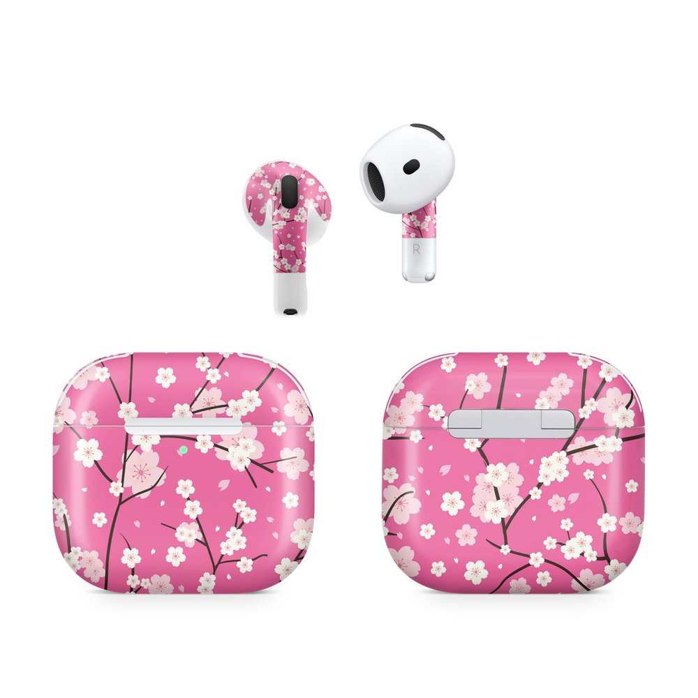 (2 Pack) Headphone Skin Compatible with Apple AirPods 4 - Sakura Pink - Premium 3M Vinyl Protective Wrap Decal Cover - Easy to Apply | Crafted in The USA by MightySkins