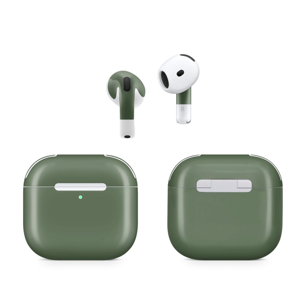 (2 Pack) Headphone Skin Compatible with Apple AirPods 4 - Solid Olive - Premium 3M Vinyl Protective Wrap Decal Cover - Easy to Apply | Crafted in The USA by MightySkins
