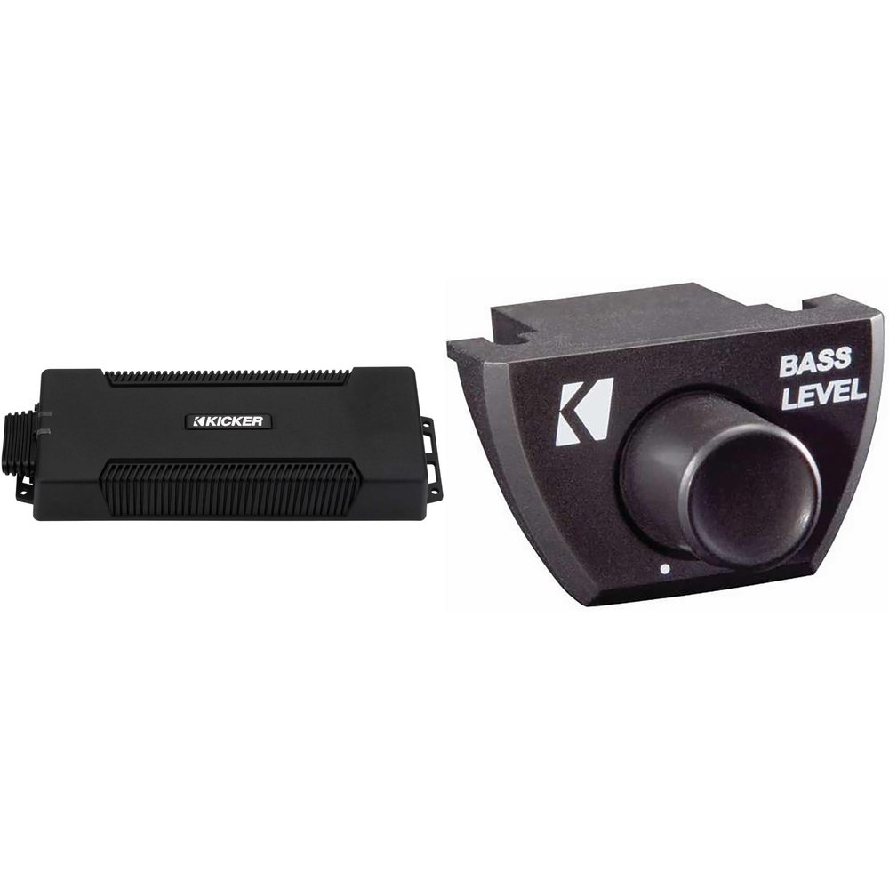 Kicker 48PXA10005 Weatherproof Powersport Amplifier - 4x100-Watt 4-Channel Full-Range with 600-Watt Subwoofer Channel w/Bass Knob Bundle