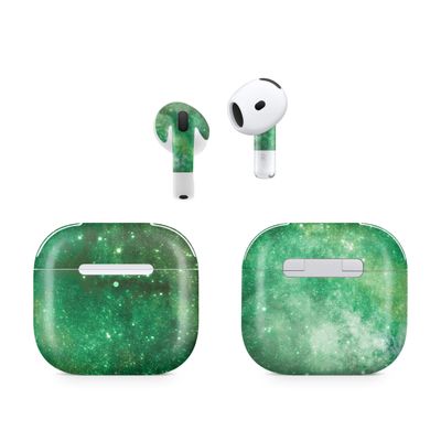 (2 Pack) Headphone Skin Compatible with Apple AirPods 4 - Green Stars - Premium 3M Vinyl Protective Wrap Decal Cover - Easy to Apply | Crafted in The USA by MightySkins