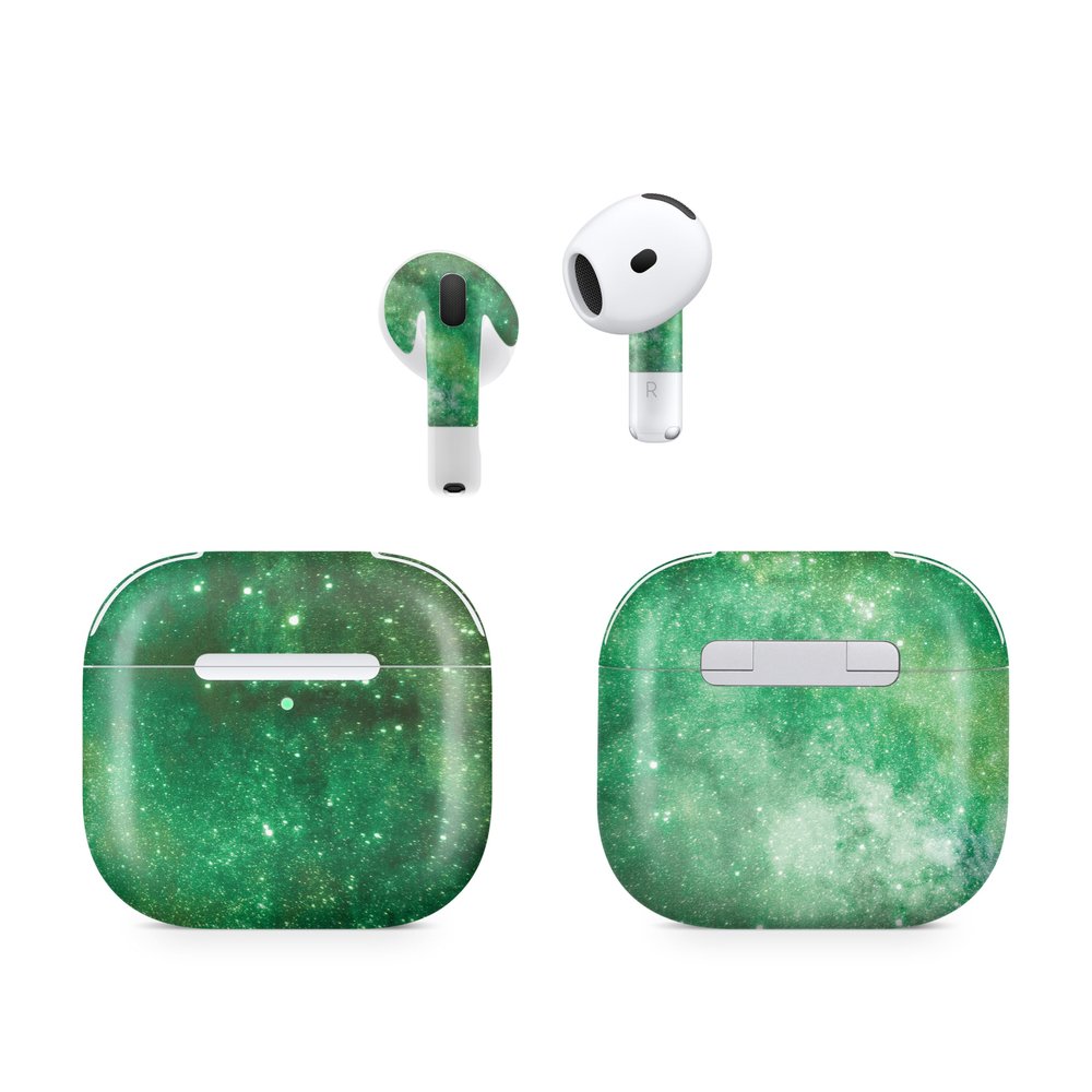 (2 Pack) Headphone Skin Compatible with Apple AirPods 4 - Green Stars - Premium 3M Vinyl Protective Wrap Decal Cover - Easy to Apply | Crafted in The USA by MightySkins
