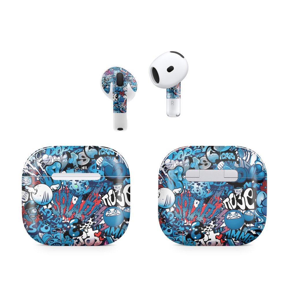 (2 Pack) Headphone Skin Compatible with Apple AirPods 4 - Blue Meanies - Premium 3M Vinyl Protective Wrap Decal Cover - Easy to Apply | Crafted in The USA by MightySkins