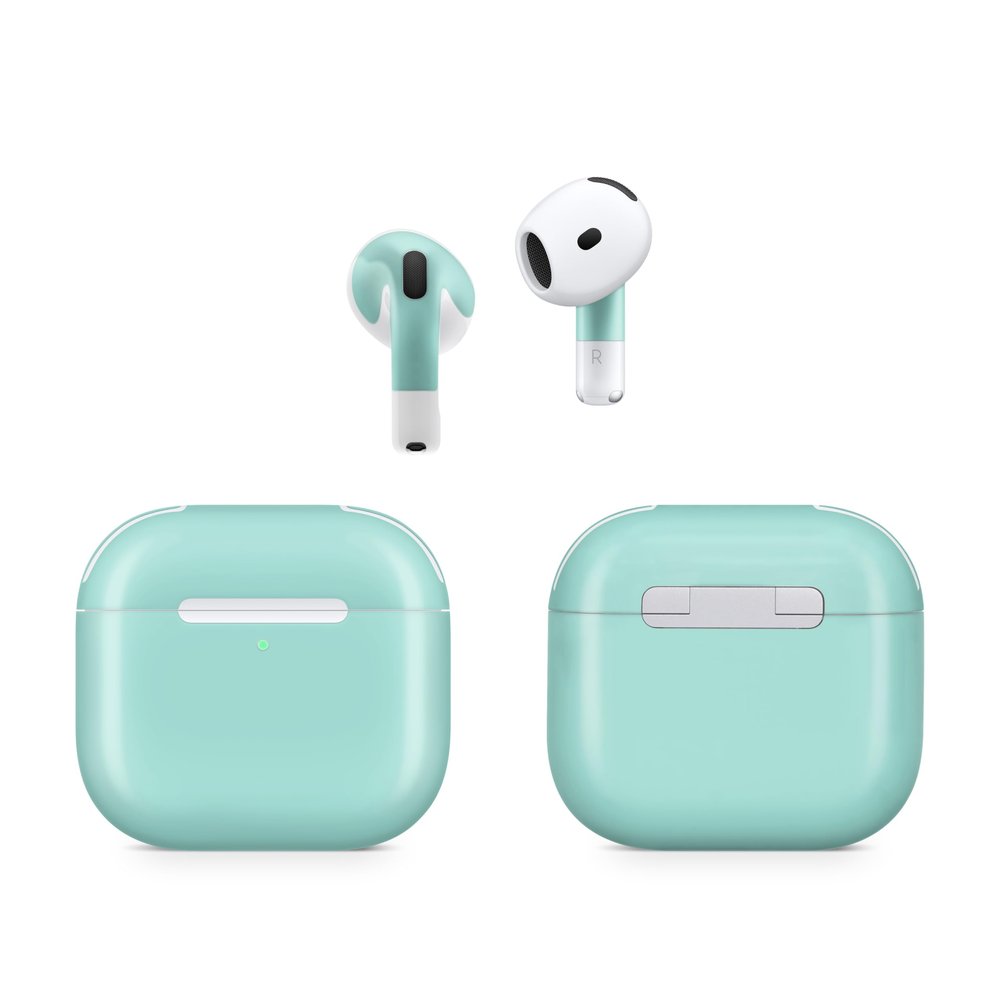 (2 Pack) Headphone Skin Compatible with Apple AirPods 4 - Solid Seafoam - Premium 3M Vinyl Protective Wrap Decal Cover - Easy to Apply | Crafted in The USA by MightySkins