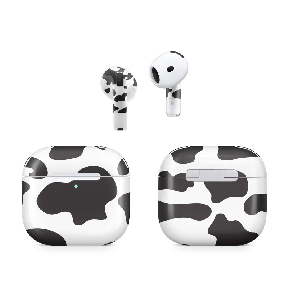 (2 Pack) Headphone Skin Compatible with Apple AirPods 4 - Cow Print - Premium 3M Vinyl Protective Wrap Decal Cover - Easy to Apply | Crafted in The USA by MightySkins
