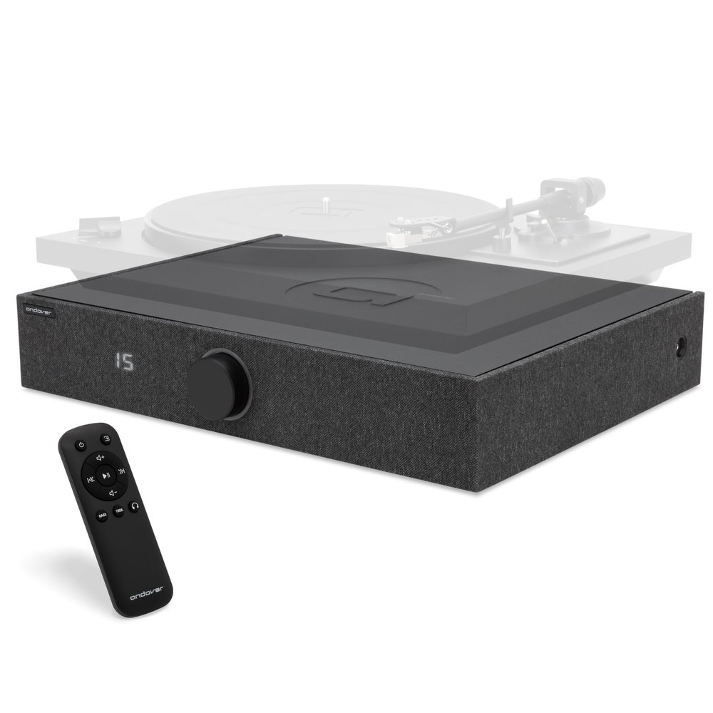 Andover Audio Spinbase 2 Speaker System Designed for Turntables; Phono Input, BT, Analog and Optical Input, ISOGroove Anti-Feedback, with Remote Control (Black)