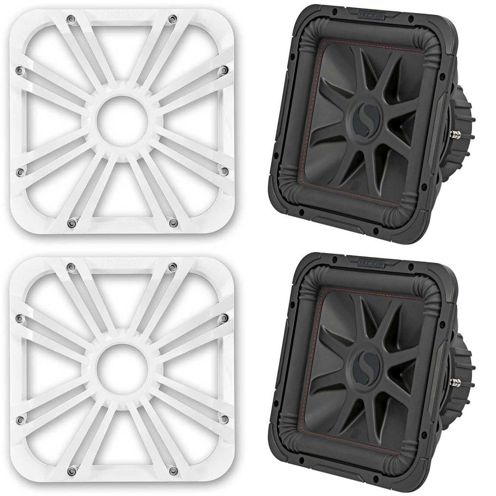 Kicker (2) 45L7R124 L7R 12-Inch (30cm) Subwoofer, Dual Voice Coil, 4-Ohm w/White LED Grill Bundle