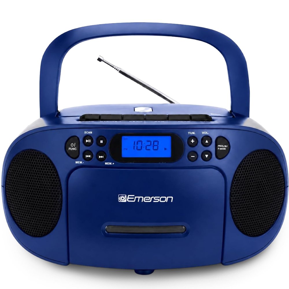 Emerson EPB-3003 Portable CD Cassette Boombox with AM FM Radio - Blue