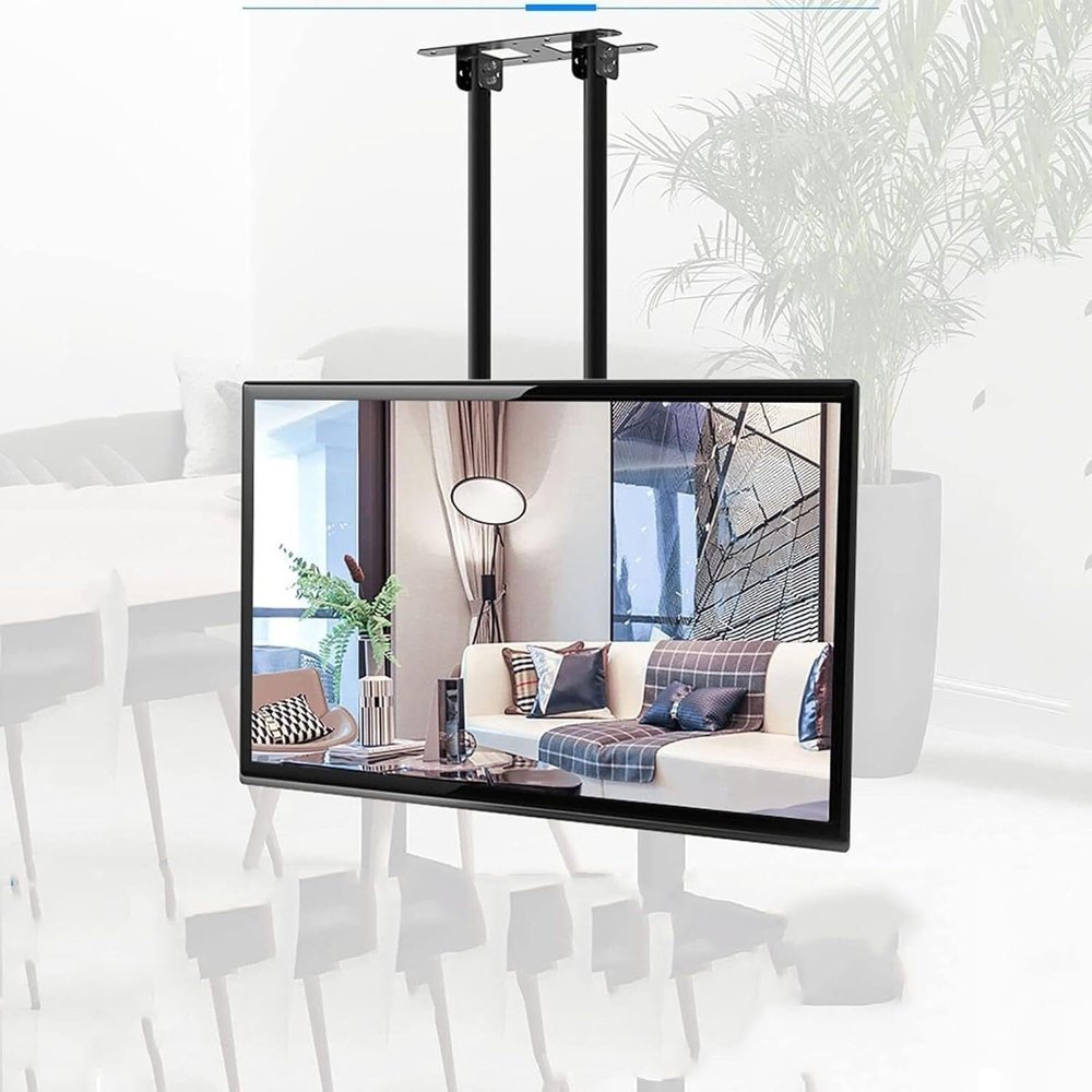 Dual Pole TV Lifter, Height Adjustable Single Screen TV Stand, Tilting Telescopic Ceiling TV Stand, Fits 60-100 Inch TVs
