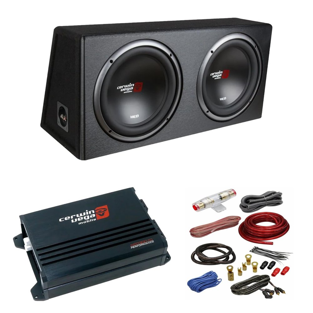 CERWIN-VEGA! 12" Loaded Vented Bass Box with Class-D Mono Amplifier 400W for Stronger, Louder Sound - Durable Subwoofer Speaker with Amp Kit for Enhanced Bass