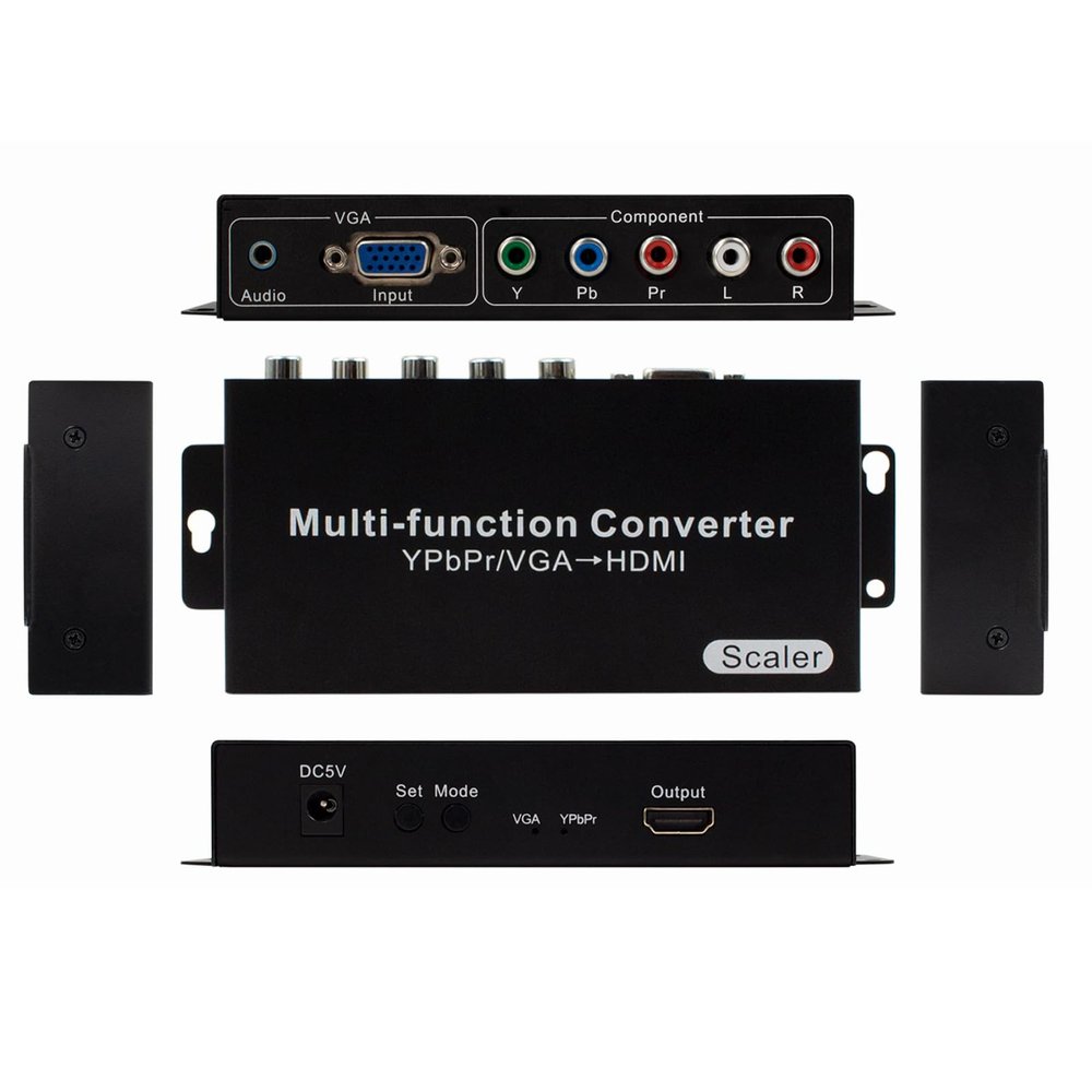 YPbPr RGB/ 5 RCA Component/VGA to HDMI Converter with Audio3.5mm- PC to HDMI,Support 1080p 60/50Hz,720p 60/50Hz Scaler Converter for PC Laptop Display Computer Projector
