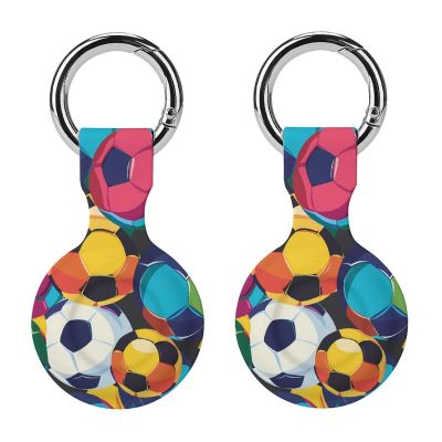 Colorful Soccer Balls Silicone Protective Case Tracker Holder Cover with Key Ring Compatible with AirTag 2PCS