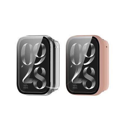 2 Pack for Xiaomi Smart Band 9 pro Case,Ultra-Thin Hard PC Protective Cover with Tempered Glass Film,BOVUGAC Case Cover for Xiaomi Band 9 pro Accessories-Clear+Pink