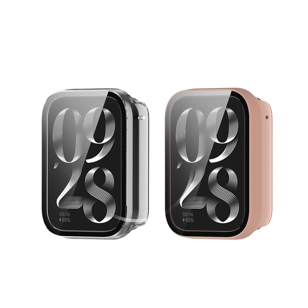 2 Pack for Xiaomi Smart Band 9 pro Case,Ultra-Thin Hard PC Protective Cover with Tempered Glass Film,BOVUGAC Case Cover for Xiaomi Band 9 pro Accessories-Clear+Pink