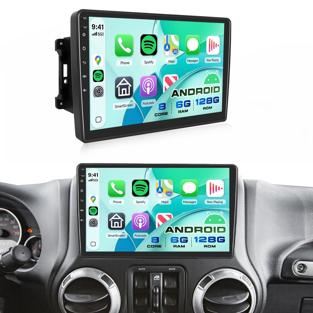 Rimoody 8Core 6G+128G Android Car Stereo Radio for Jeep Wrangler JK Commander Compass 2007-2018, Dodge Ram/Challerger, Wireless Carplay Android Auto GPS WiFi, 10.1 Inch Bluetooth 5.0 EQ Backup Camera