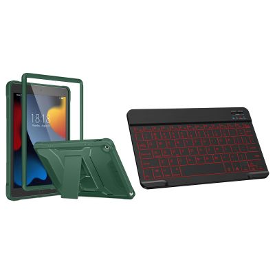 DTTO for iPad 9th/8th/7th Generation 10.2 Inch Case 2021/2020/2019, Durable Shockproof Full Body Protective Cover and Wireless Rechargeable Keyboard, Viridian Green/Black