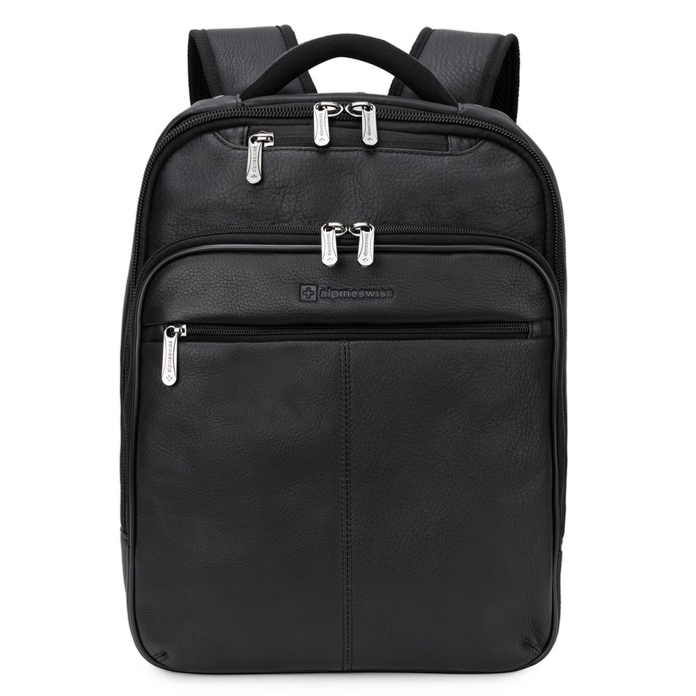 Alpine Swiss Olsen 13 Laptop Travel Backpack Genuine Leather Slim Business Travel Carry On Daypack Black