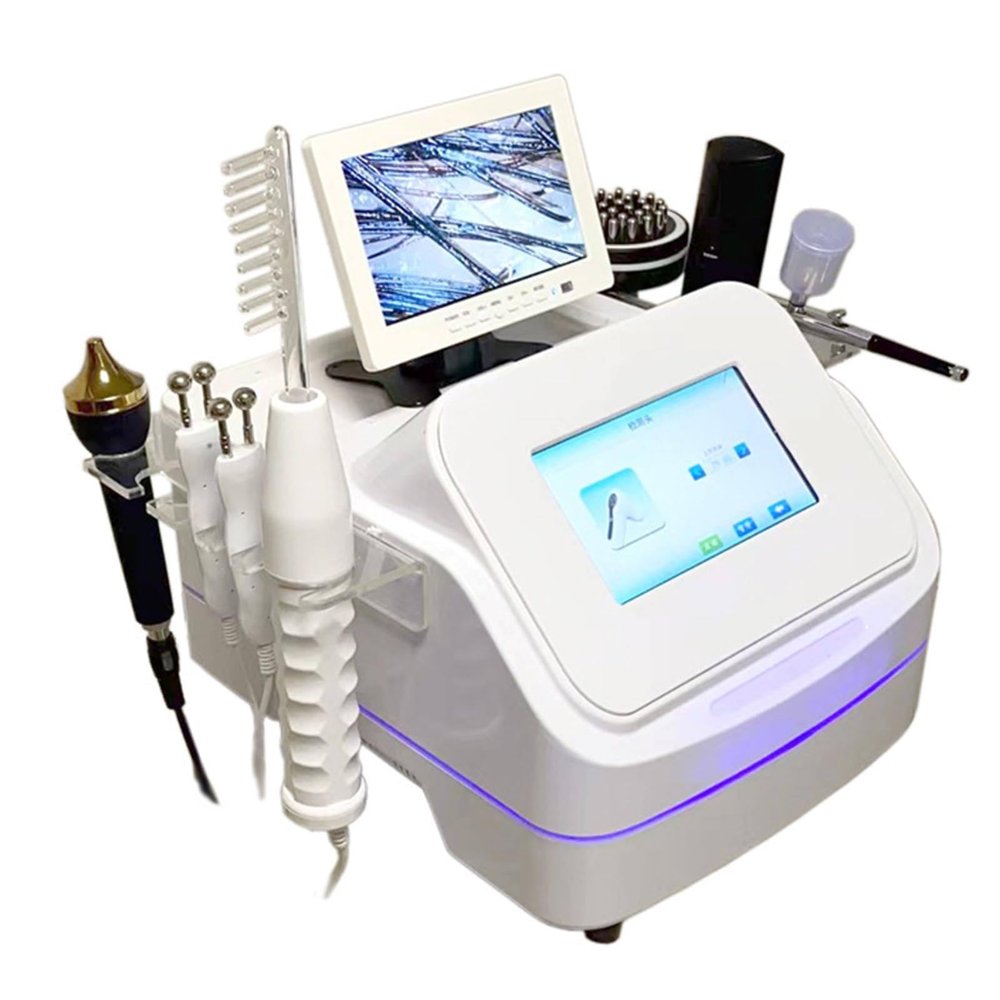 GLDWEY Skin Diagnosis Hair Analyzer, Skin Hair Scalp Detector, Digital Microscope Scalp Hair Follicle Detector, with 7 Handles, LCD Screen, Facial Skin Diagnosis System
