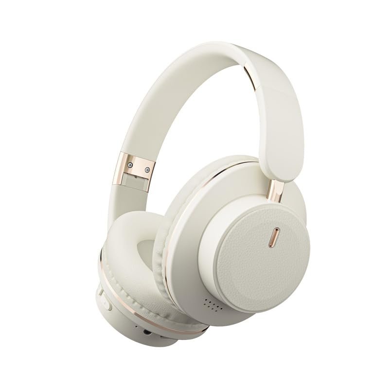VANTREEGAO Bluetooth Over-Ear Headphones, Foldable Wireless Headphones with Hidden Mic for Cell Phone, PC, Laptop, Suitable for Music, School, Workouts, and Gaming (White)