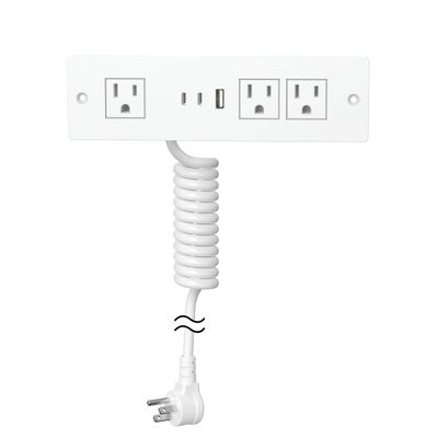 Furniture Drawer Outlet, Recessed Power Strip with (3) PD 20W USB Ports Fast Charging & (3) 15 Amp AC Outlets, (14 AWG) 10 FT White Spring Cord
