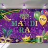Mardi Gras Backdrop Carnival Masquerade Photography Backdrop Purple Green Gold Mask Beads Banner for Mardi Gras Festival Dress-up Birthday Party Decorations Supplies (8x6FT: 96x72 inch) view 1