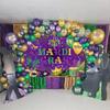Mardi Gras Backdrop Carnival Masquerade Photography Backdrop Purple Green Gold Mask Beads Banner for Mardi Gras Festival Dress-up Birthday Party Decorations Supplies (8x6FT: 96x72 inch) view 3