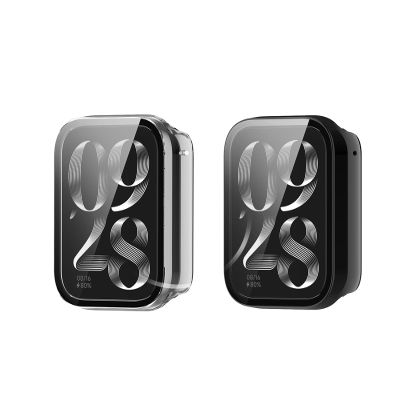 2 Pack for Xiaomi Smart Band 9 pro Case,Ultra-Thin Hard PC Protective Cover with Tempered Glass Film,BOVUGAC Case Cover for Xiaomi Band 9 pro Accessories-Clear+Black