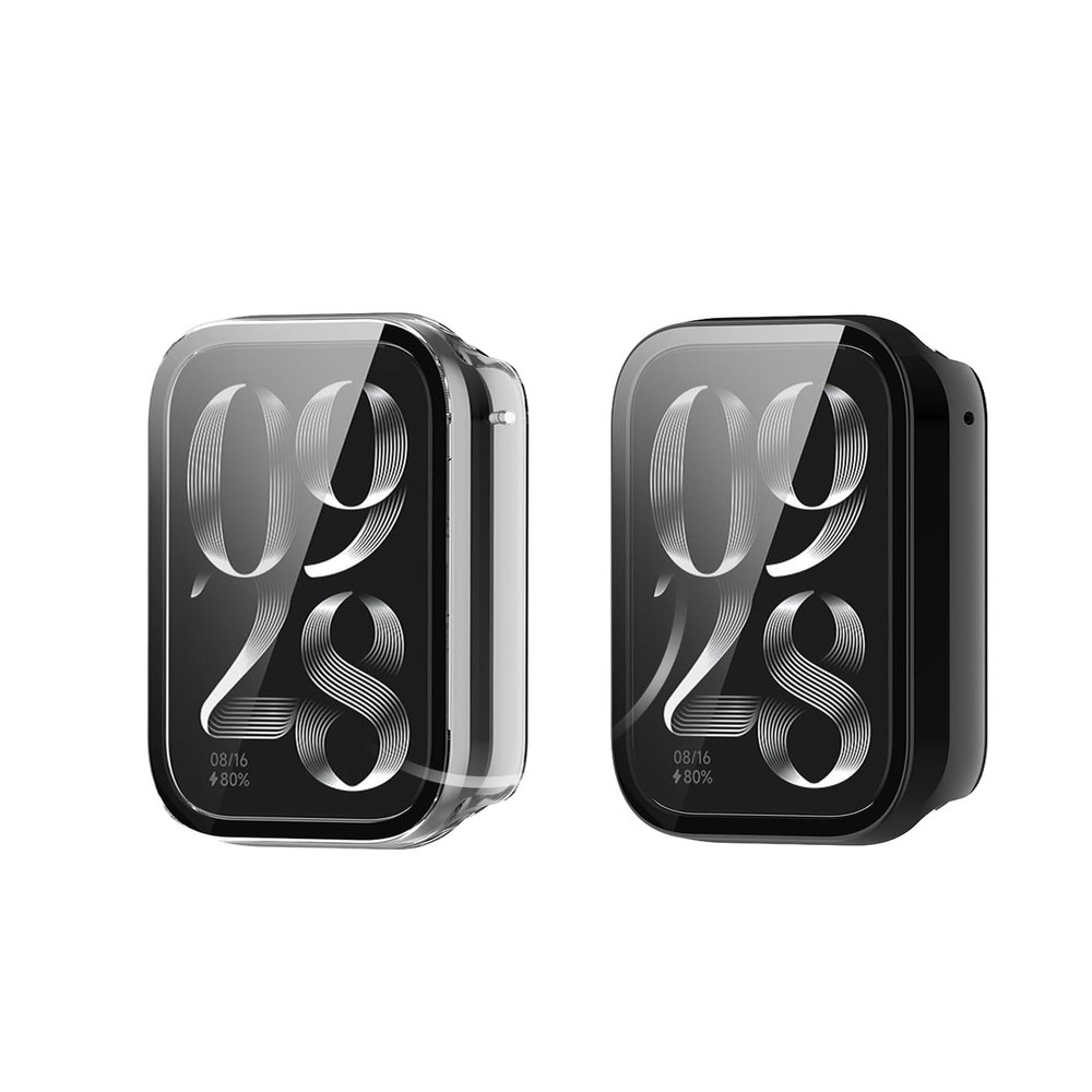 2 Pack for Xiaomi Smart Band 9 pro Case,Ultra-Thin Hard PC Protective Cover with Tempered Glass Film,BOVUGAC Case Cover for Xiaomi Band 9 pro Accessories-Clear+Black