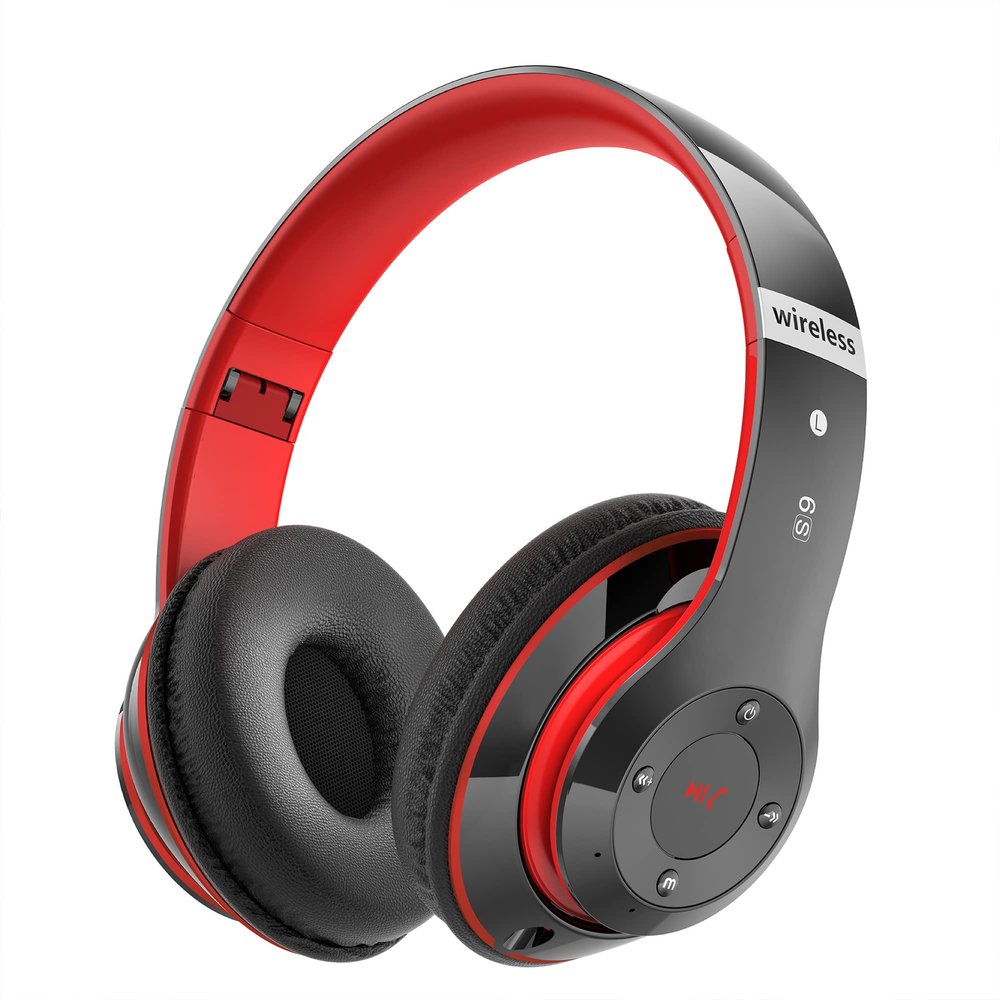 Falebare Bluetooth Headphones Over Ear, 6S Foldable Wireless Headphones with 6 EQ Modes, 40 Hours Playtime HiFi Stereo Headset with Mic, Soft Ear Pads, TF/FM for Cellphone/PC/Home (Red)