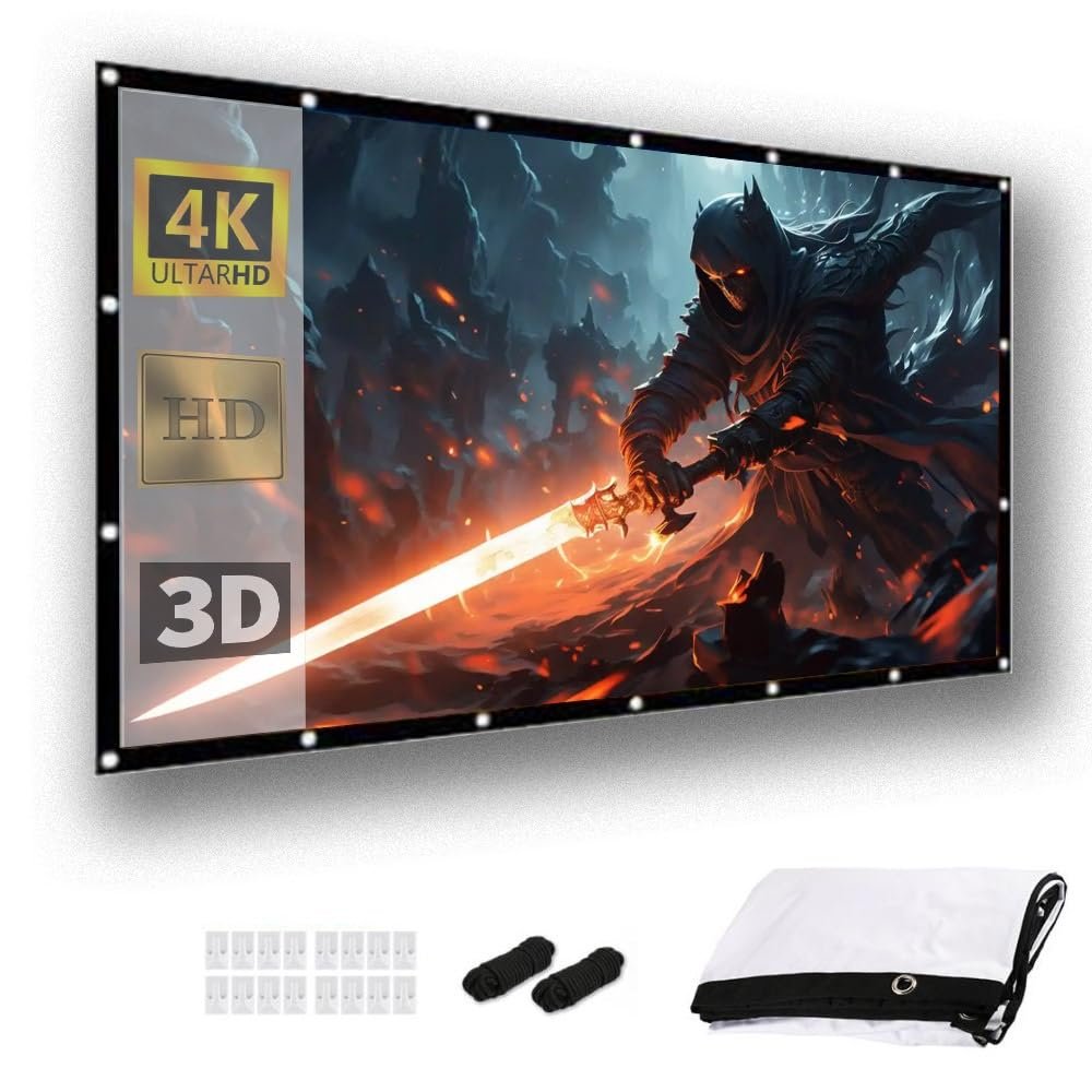 LIVCHLOE Portable Projection Screen 72-180 Inch 4:3 Projector Screen 16:9/Foldable/Anti-Crease, Double Sided Projection Screen for Indoor Outdoor Cinema Washable(180inch4:3)