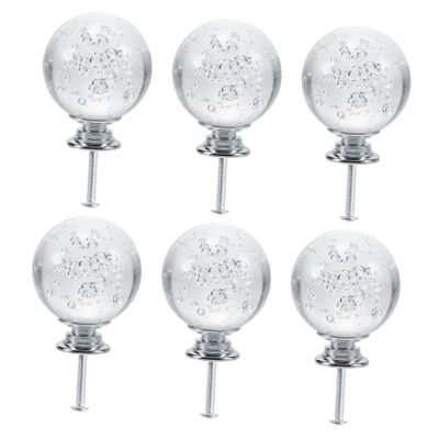 TOBBOMEY 6pcs Crystal Round Cabinet Knobs White Decorative Pulls for Wardrobe Dresser and Bathroom Cabinets Easy to Install Drawer Hardware