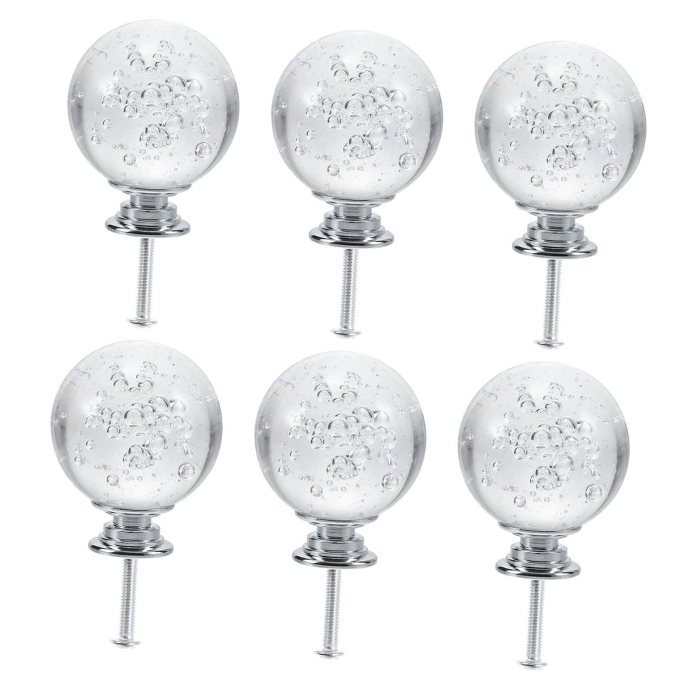 TOBBOMEY 6pcs Crystal Round Cabinet Knobs White Decorative Pulls for Wardrobe Dresser and Bathroom Cabinets Easy to Install Drawer Hardware