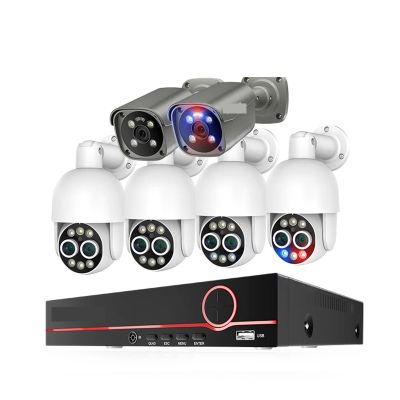 HD 8CH 4K 8MP Surveillance Camera System Dual Lens PTZ POE Camera 8X Zoom AI Human Detected CCTV Video Security Kit(2T,8CH NVR 6 Camera A)