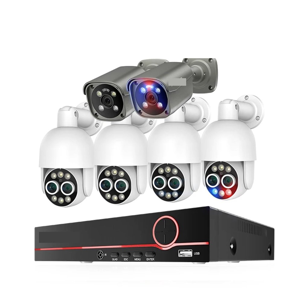HD 8CH 4K 8MP Surveillance Camera System Dual Lens PTZ POE Camera 8X Zoom AI Human Detected CCTV Video Security Kit(2T,8CH NVR 6 Camera A)