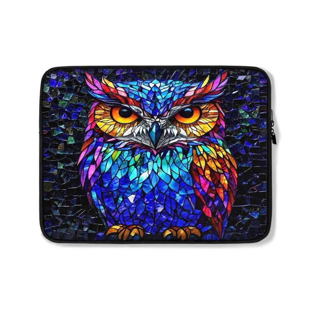 Protective Case Cover Bag for iPad (Regular, Air, Pro 9, 10, 11, 12, 13 inches) Stained Glass Art Cute Close Up Abstract Colorful Owl Bird Animal Flat Print Design Zippered Sleeve
