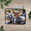 Protective Case Cover Bag for iPad (Regular, Air, Pro 9, 10, 11, 12, 13 inches) Funny Yorkshire Terrier Puppy Dog Yorkie in 90s Sunglasses & Motorcycle Jacket Zippered Sleeve view 3