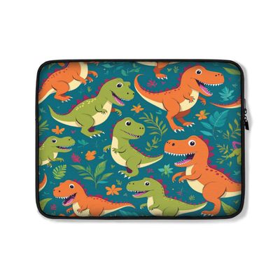 Protective Case Cover Bag for iPad (Regular, Air, Pro 9, 10, 11, 12, 13 inches) Dinosaur Fantasy T-rex Dino Smiling T Rex in a Dinosaur Forest Dinosaurs Pattern Design Zippered Sleeve