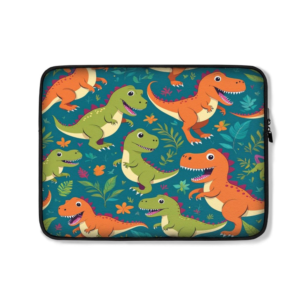 Protective Case Cover Bag for iPad (Regular, Air, Pro 9, 10, 11, 12, 13 inches) Dinosaur Fantasy T-rex Dino Smiling T Rex in a Dinosaur Forest Dinosaurs Pattern Design Zippered Sleeve